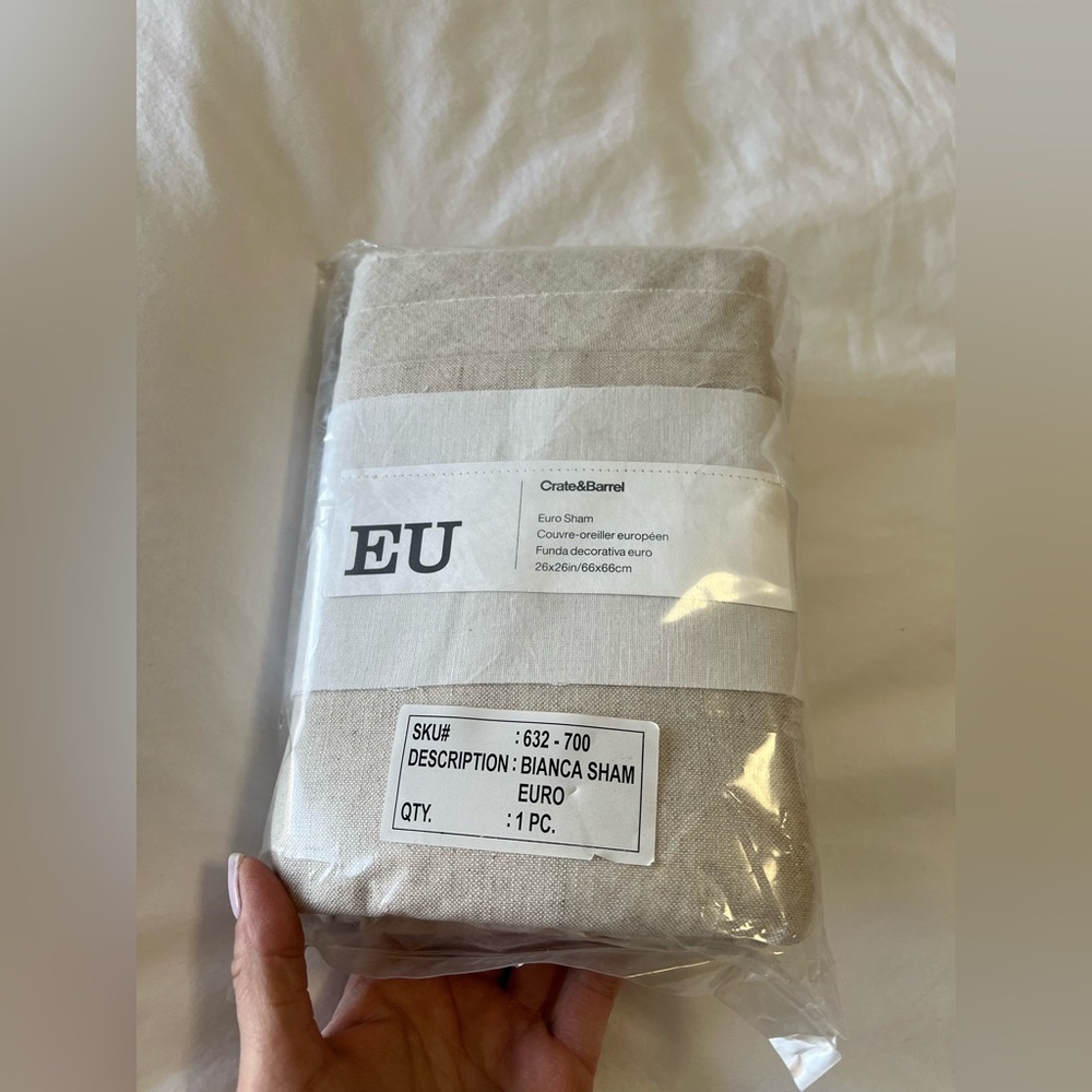 Crate And Barrel | Natural Beige Bianca | Euro Pillow Sham | Linen Blend NIP